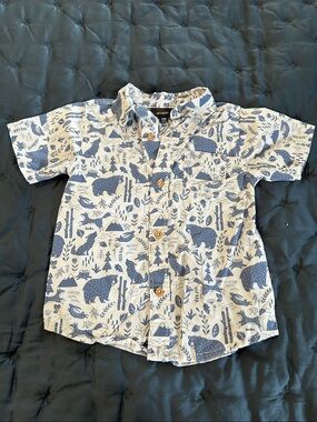 Pact Boys Short-Sleeve Bear Print Button-Front Shirt - Blue & White